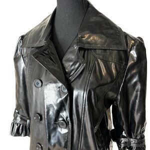 NEVADA Black Patent Vinyl Double Breasted Jacket Peplum Sleeve Buttons Sz Large